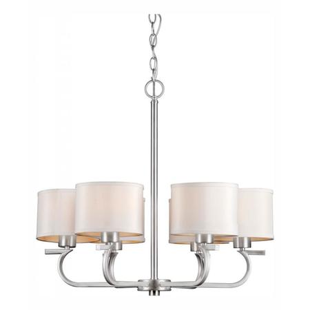FORTE Six Light Brushed Nickel Fabric Shade Drum Shade Chandelier 2562-06-55